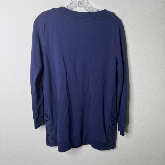 Soft Surroundings Blue Tunic Top Women’s S Long Sleeve Pockets Grommet Detail - Picture 2 of 9